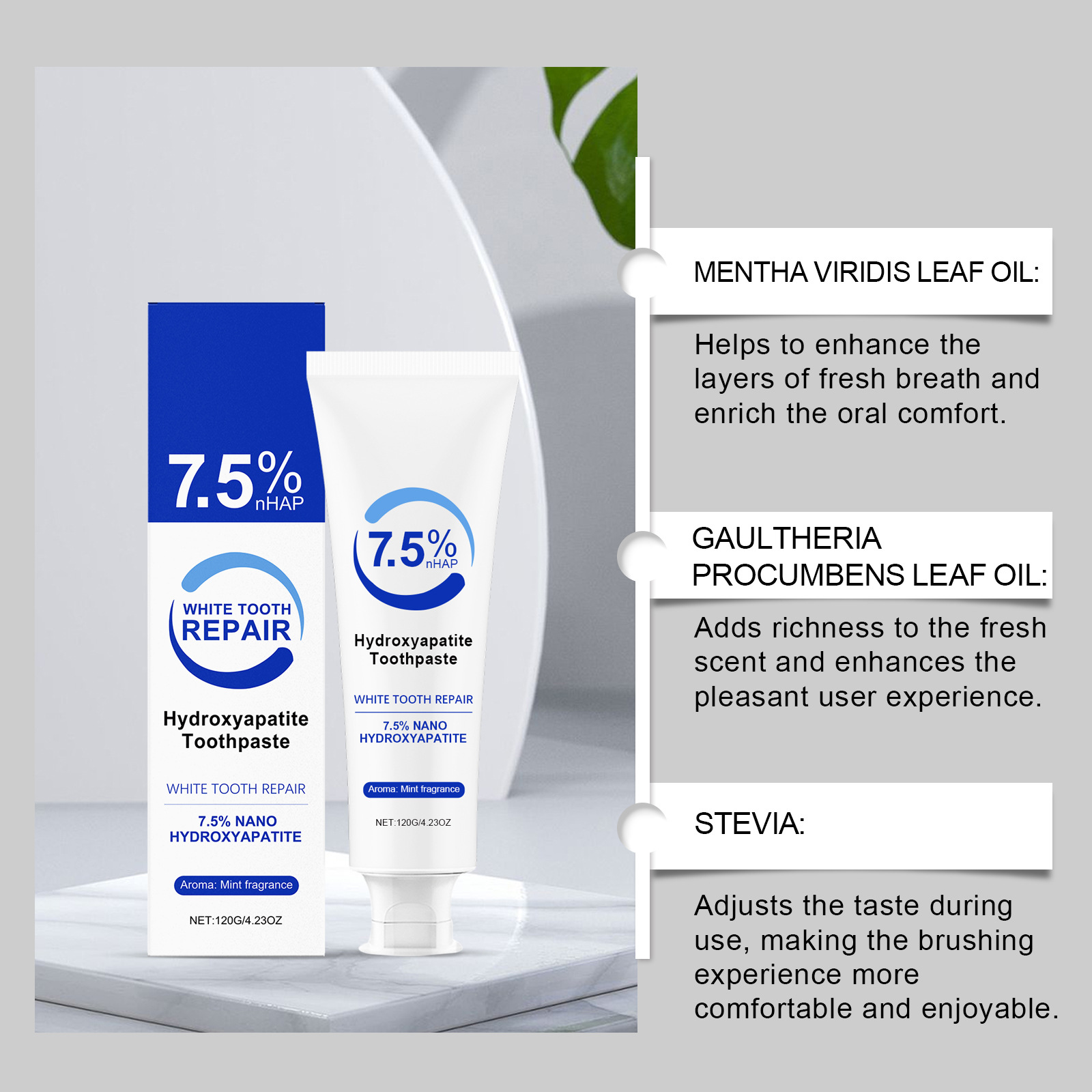 7.5% Hydroxyapatite Peppermint - đánh giá và giá Teeth Whitening Paste