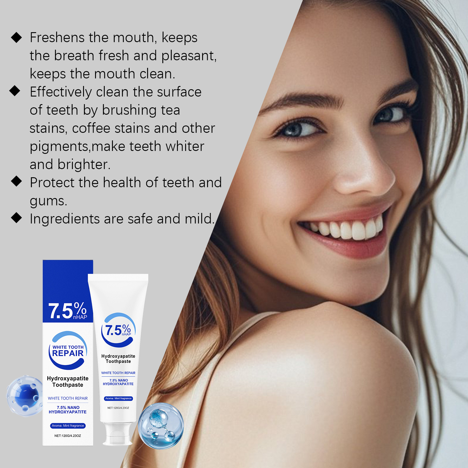 7.5% Hydroxyapatite Peppermint - đánh giá và giá Teeth Whitening Paste